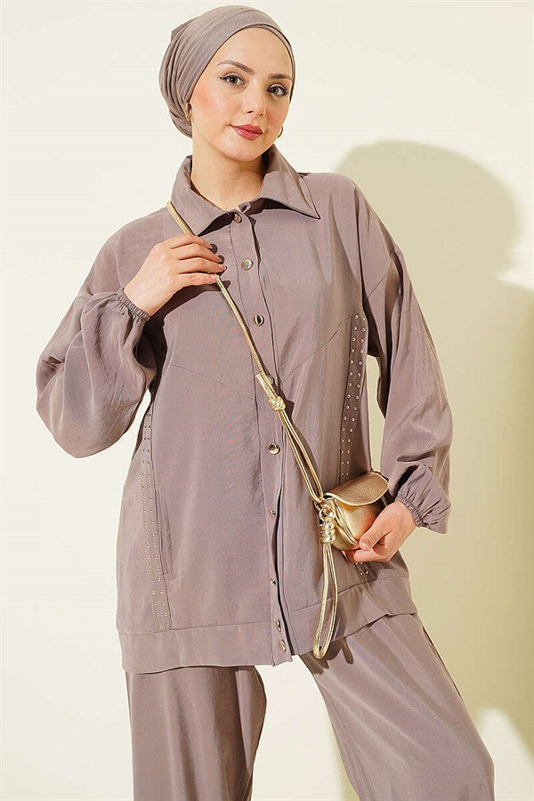 Stone Striped Modal 2 Piece Set in Mink