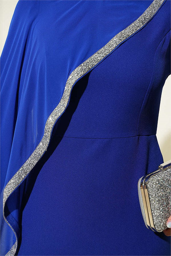 Stone Embellished Tulle Cape Evening Dress in Saks