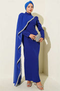 Stone Embellished Tulle Cape Evening Dress in Saks