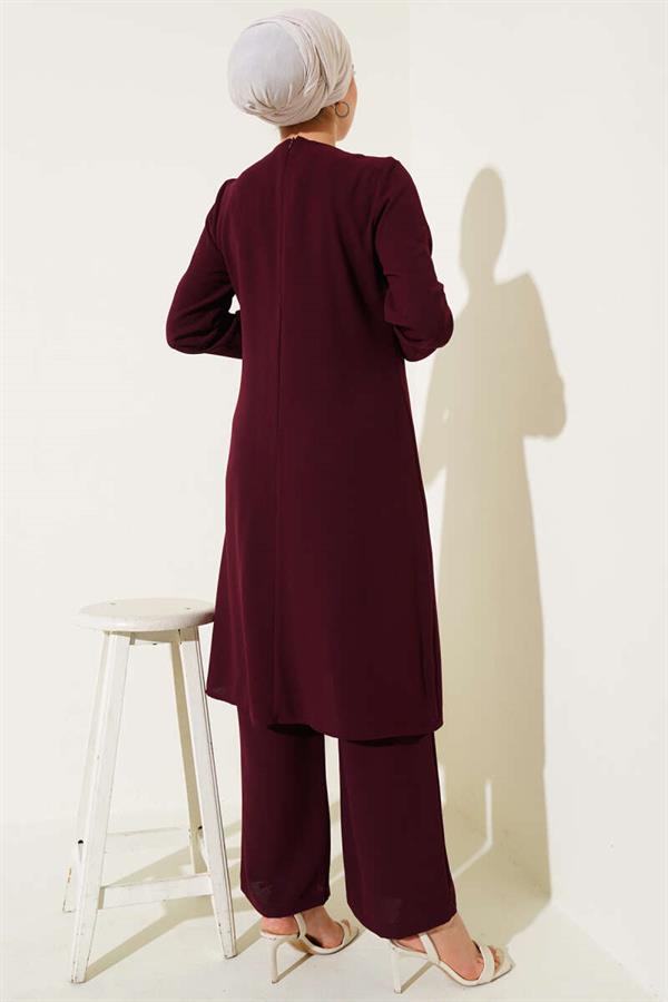 Stone Row Detailed 2 Piece Set Burgundy