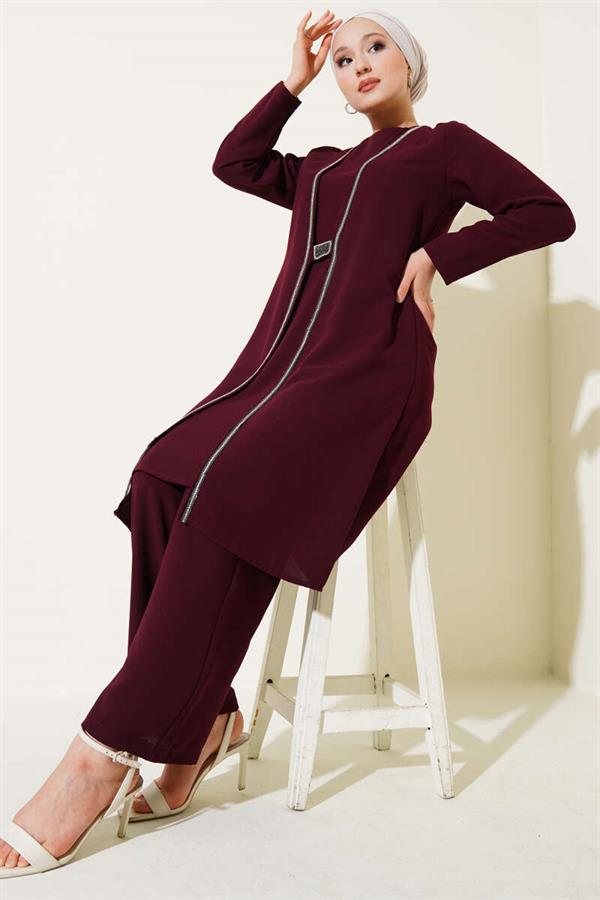 Stone Row Detailed 2 Piece Set Burgundy