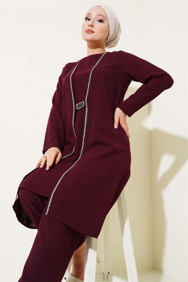 Stone Row Detailed 2 Piece Set Burgundy