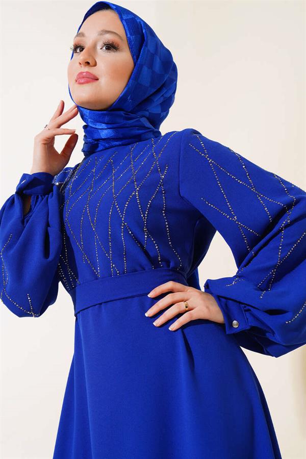 Stone Embellished Dress Saxe