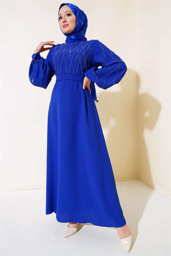 Stone Embellished Dress Saxe
