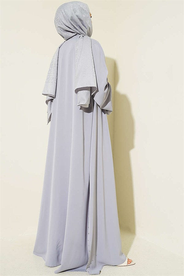 Stone Embellished Two-Piece Abaya Grey