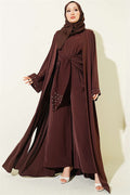 Stone Embellished Two-Piece Abaya in Brown
