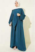 Stone Embellished Two-Piece Abaya in Petrol Green