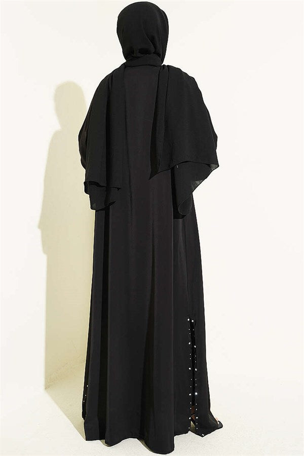 Stone Embellished Two-Piece Abaya, Black