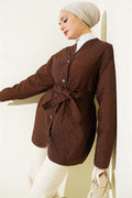 Stone Embellished Quilted Jacket, Coffee