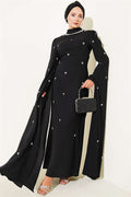 Stone Embellished Sleeve Cape Evening Dress, Black