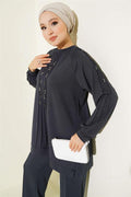 Stone Embellished Loysha 2 Piece Set Smoke Color