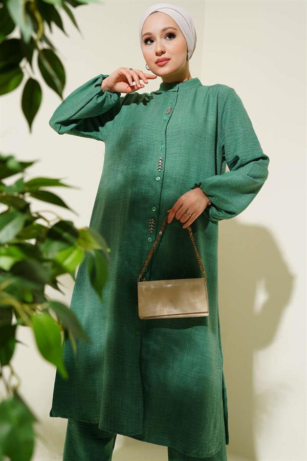 Stone Embellished Long Tunic 2 Piece Set Benetton