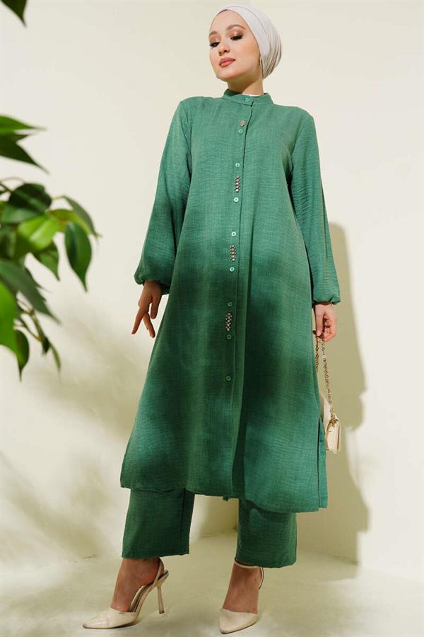 Stone Embellished Long Tunic 2 Piece Set Benetton