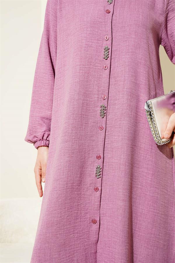 Stone Embellished Long Tunic 2 Piece Set Dusty Rose