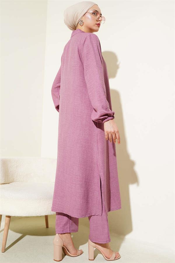 Stone Embellished Long Tunic 2 Piece Set Dusty Rose