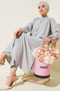 Stone Embellished Long Tunic 2 Piece Set Gray