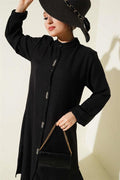 Stone Embellished Long Tunic 2 Piece Set Black