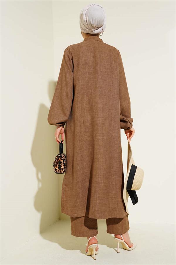 Stone Embellished Long Tunic 2 Piece Set Mink