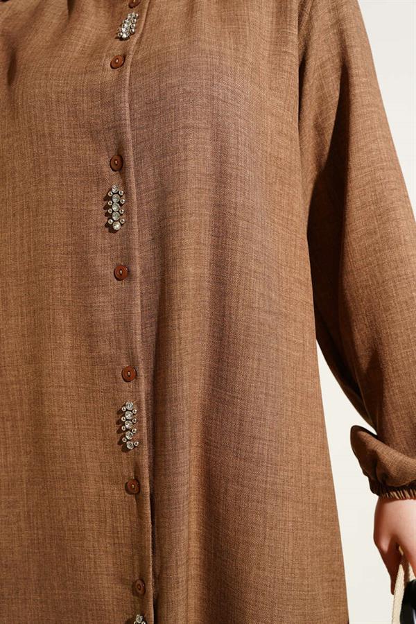 Stone Embellished Long Tunic 2 Piece Set Mink