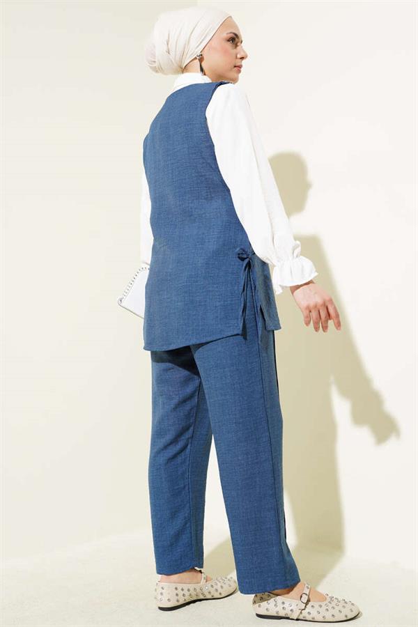 Stone Embellished Side Tie 2 Piece Set Blue