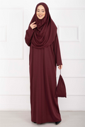 Hijab Prayer Dress with Carrying Bag, Burgundy