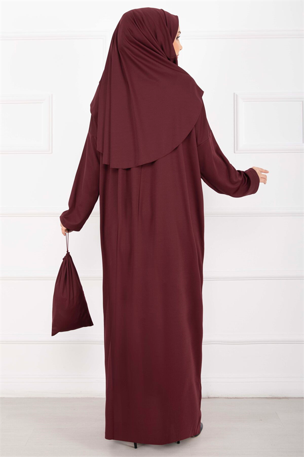 Hijab Prayer Dress with Carrying Bag, Burgundy