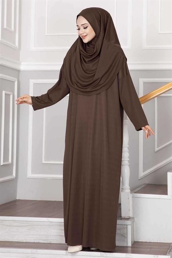 Hijab Prayer Dress with Carrying Bag Brown