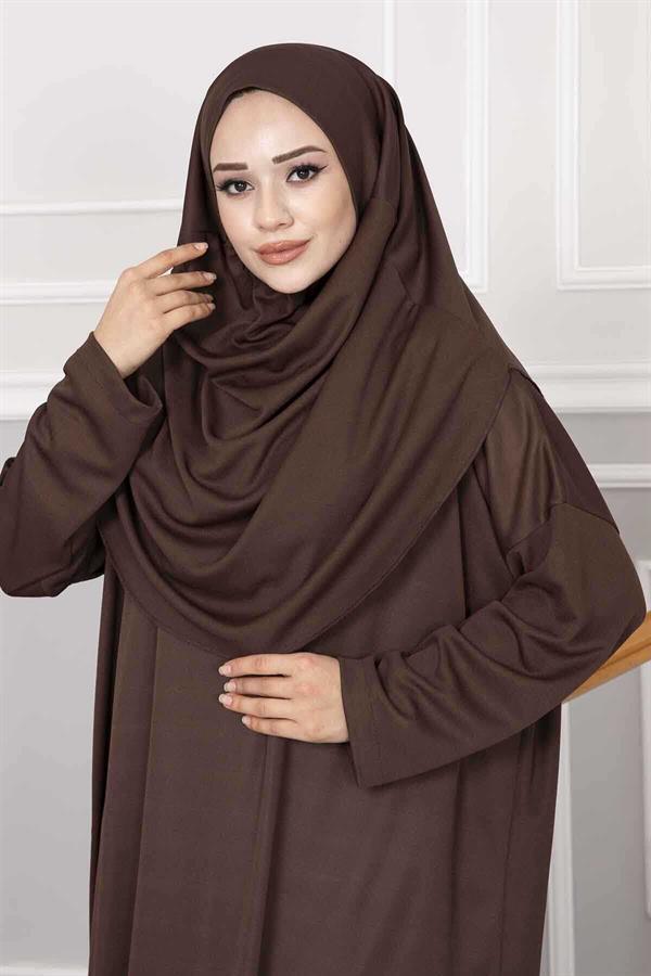 Hijab Prayer Dress with Carrying Bag Brown
