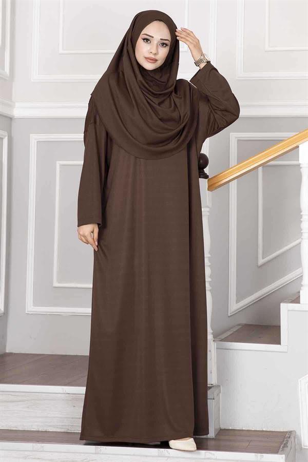 Hijab Prayer Dress with Carrying Bag Brown