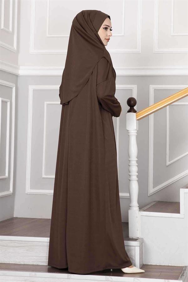 Hijab Prayer Dress with Carrying Bag Brown