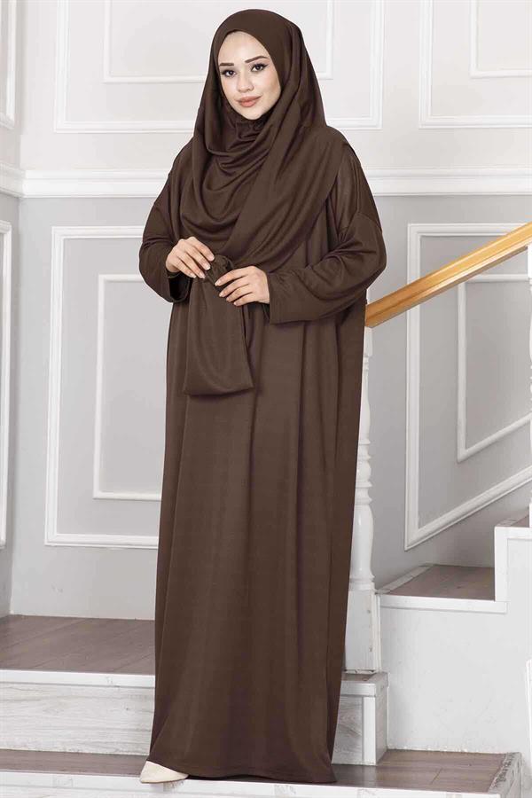 Hijab Prayer Dress with Carrying Bag Brown