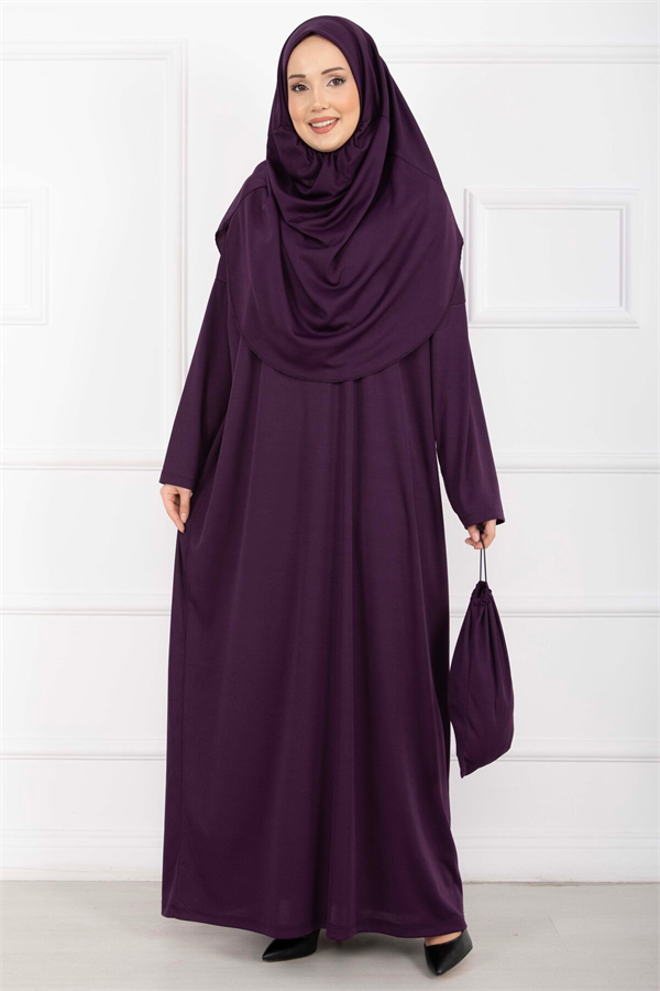 Purple Hijab Prayer Dress with Carrying Bag