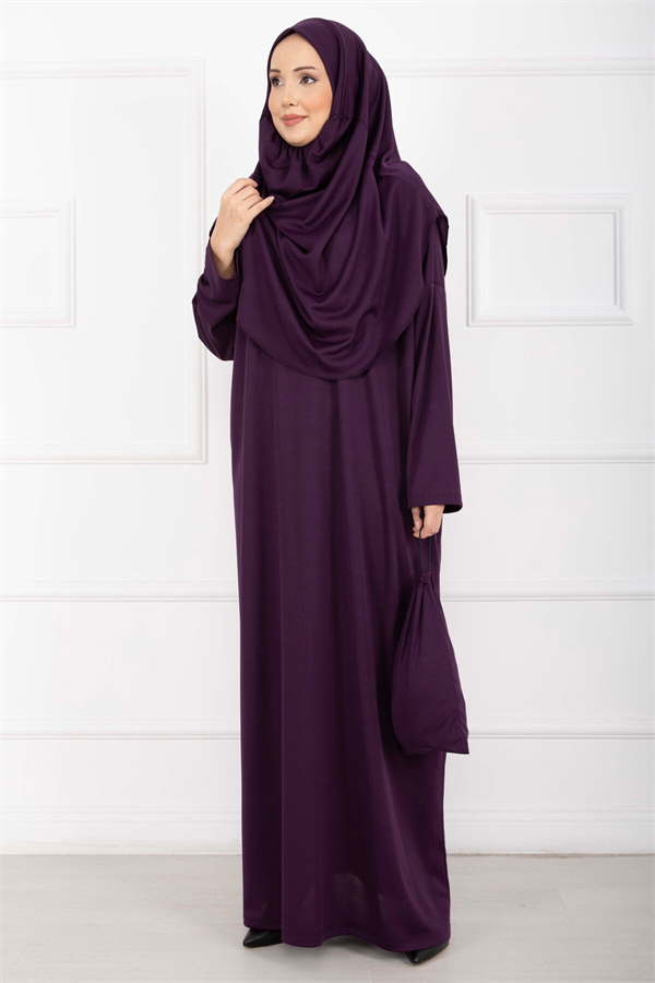 Purple Hijab Prayer Dress with Carrying Bag