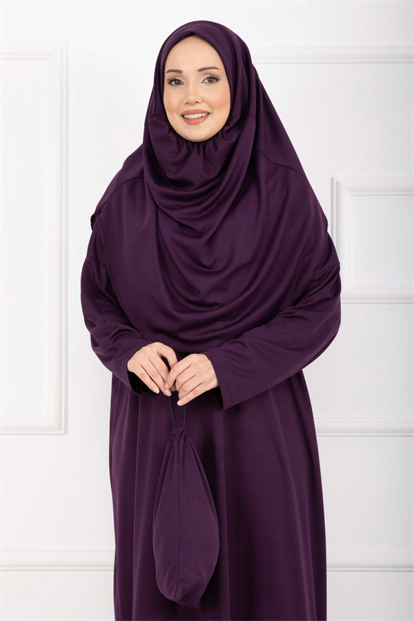 Purple Hijab Prayer Dress with Carrying Bag