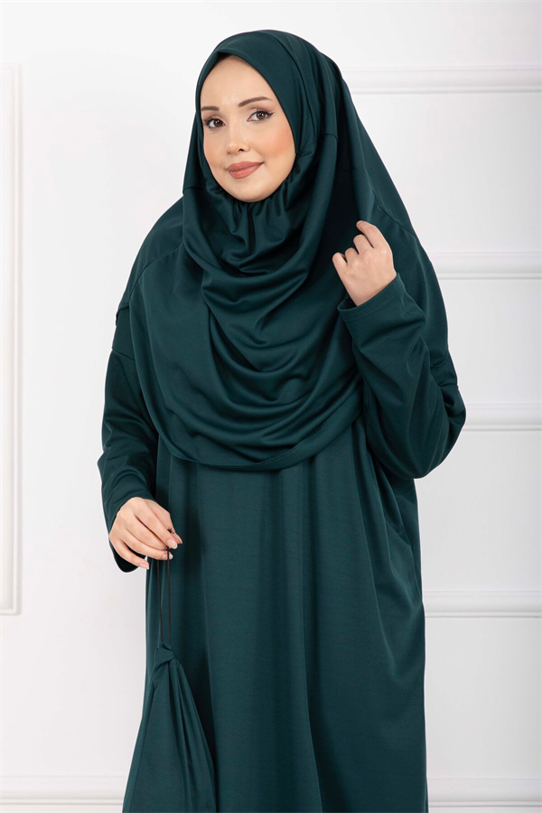 Emerald Hijab Prayer Dress with Carrying Bag