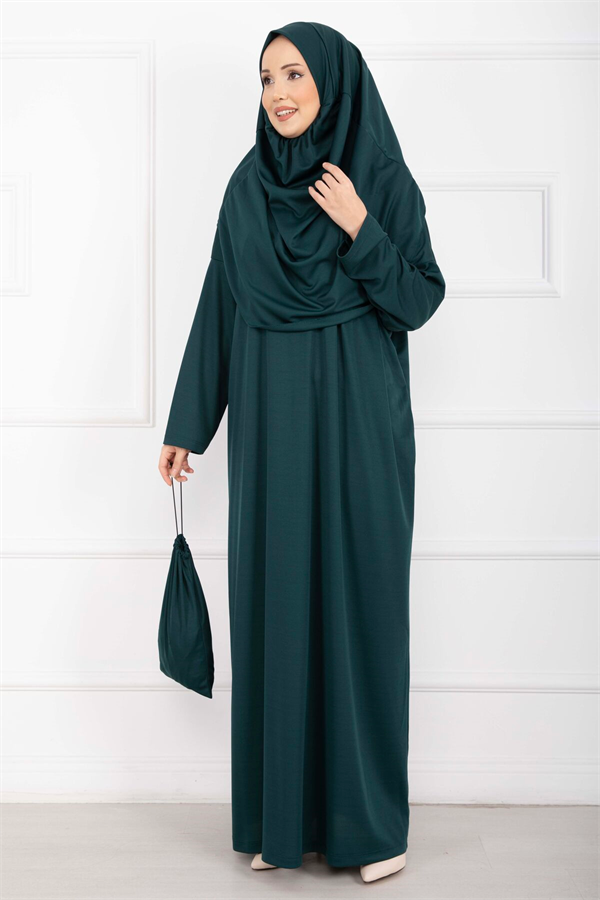Emerald Hijab Prayer Dress with Carrying Bag