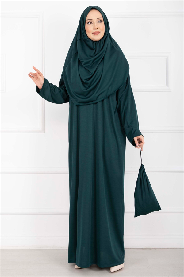 Emerald Hijab Prayer Dress with Carrying Bag