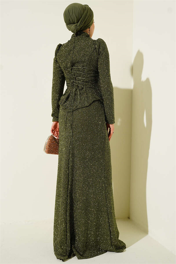 Embellished Fishtail Model Evening Dress 2 Piece Set, Khaki