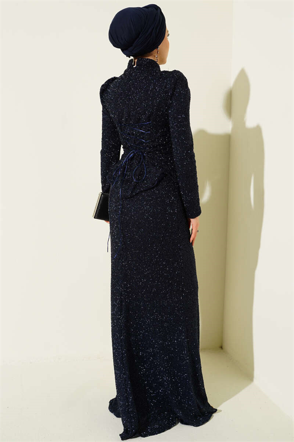 Embellished Fishtail Model Evening Dress 2 Piece Set, Navy Blue