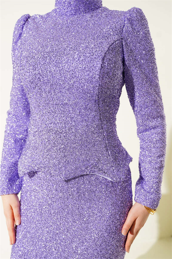 Embellished Fishtail Model Evening Dress 2 Piece Set in Lilac