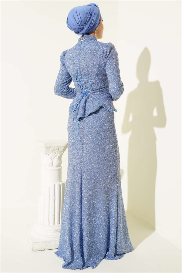 Embellished Fishtail Model Evening Dress 2 Piece Set, Blue