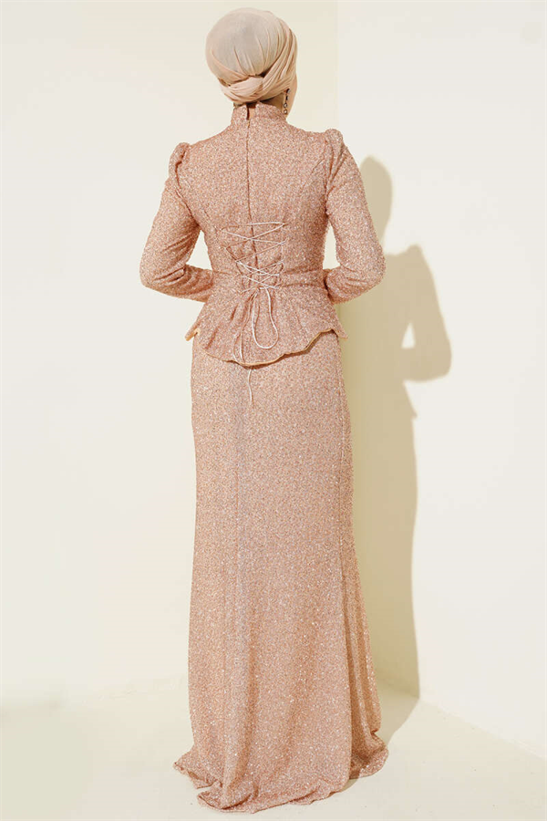 Stone Embellished Fishtail Model Evening Dress 2 Piece Set in Powder Pink