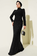 Embellished Fishtail Model Evening Dress 2 Piece Set, Black