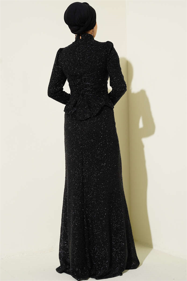 Embellished Fishtail Model Evening Dress 2 Piece Set, Black