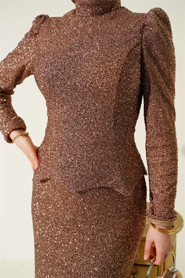 Stone Embellished Fishtail Evening Dress 2 Piece Set in Mink