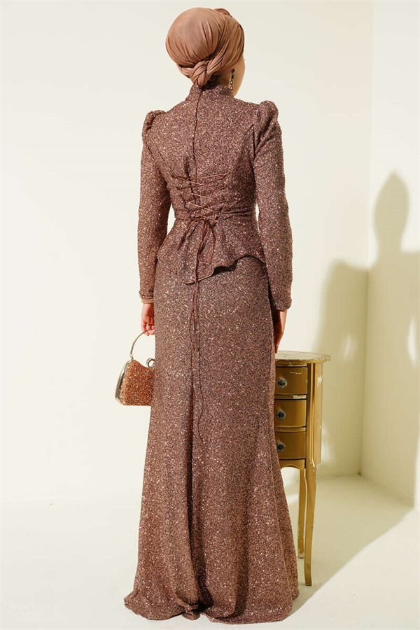 Stone Embellished Fishtail Evening Dress 2 Piece Set in Mink
