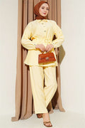 Stone Embellished Waist Tunic 2 Piece Set Yellow