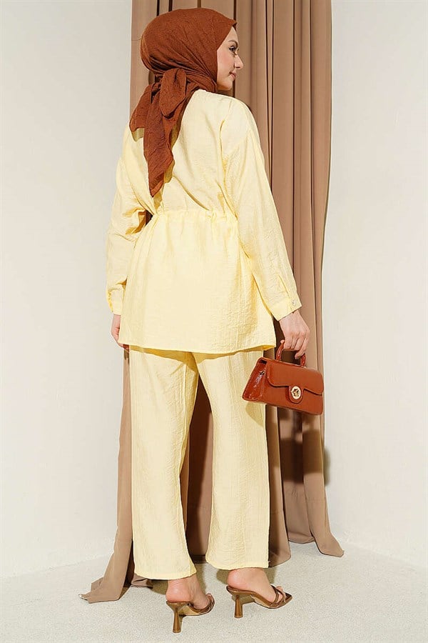 Stone Embellished Waist Tunic 2 Piece Set Yellow
