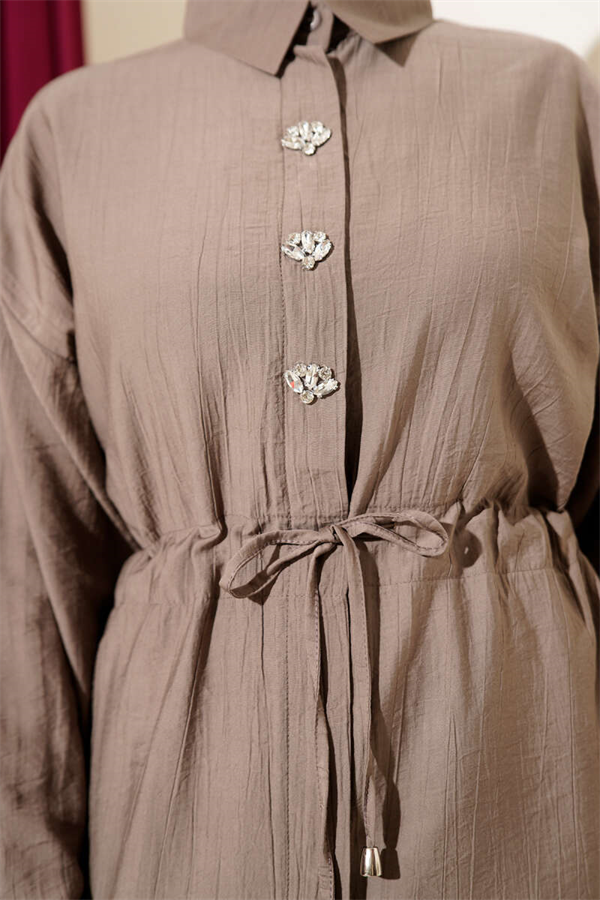 Stone Embellished Waist Tunic 2 Piece Set, Mink