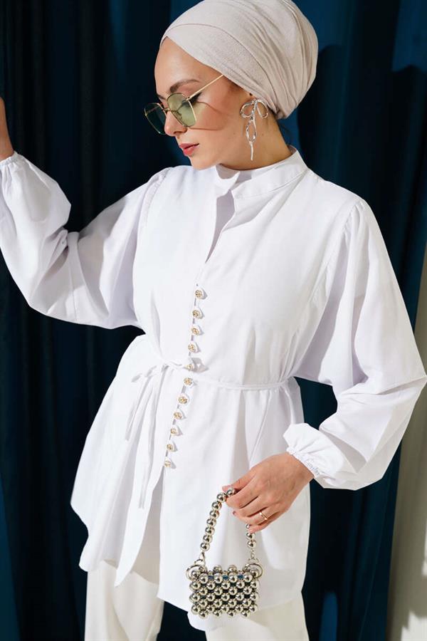 Stoned Brit Buttoned Terikoton Shirt White